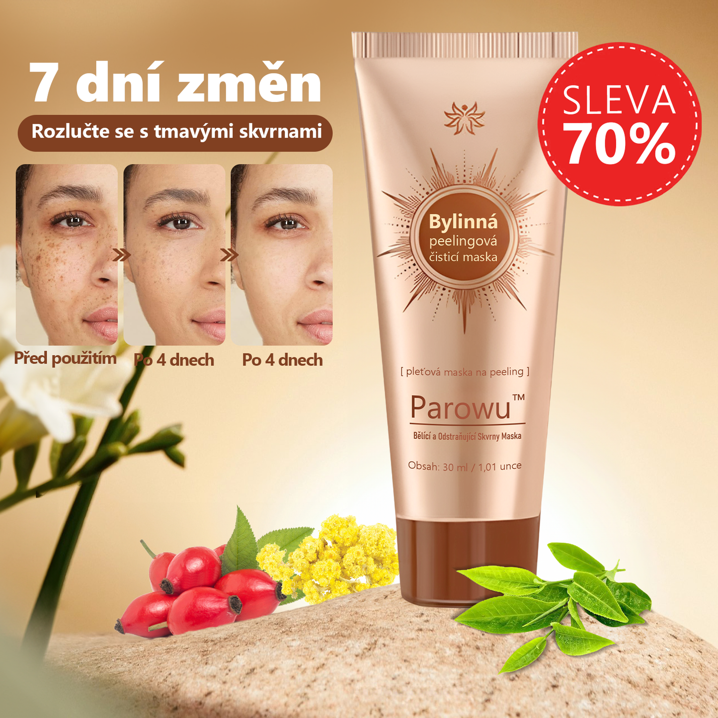Parowu™ Bělící a Odstraňující Skvrny Maska -🍀Přírodní složky trvale odstraňují pigmentové skvrny, stařecké skvrny, pihy a sluneční skvrny🔥